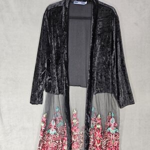 Highness Plus 3X Fairy Goth Romantic Cardigan Velvet Floral Mesh Embroidery Blac